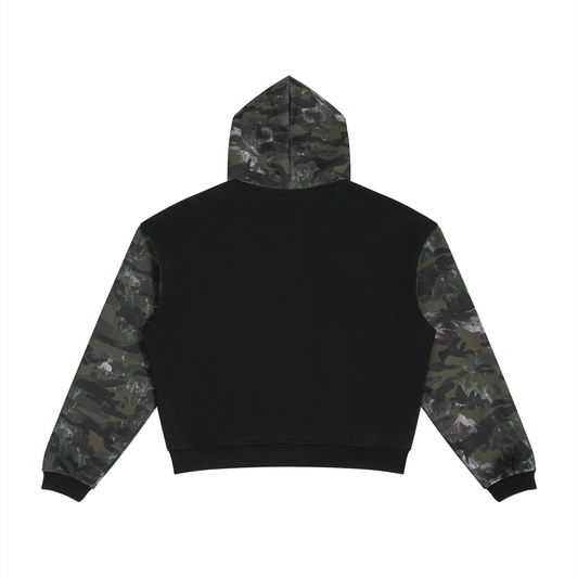 Unisex Colorblock Camo Full Zip Boxy Hoodie