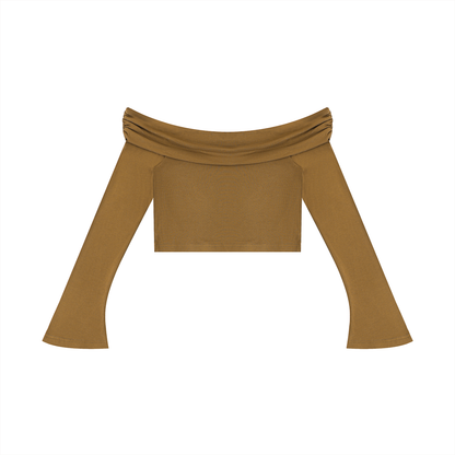 Women's Off-the-Shoulder Bell Sleeve Crop T-Shirt