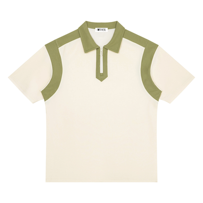 Unisex Color Block Quarter Zip Polo Shirt