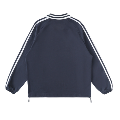 Contrast Striped Lapel Collar Sweatshirt