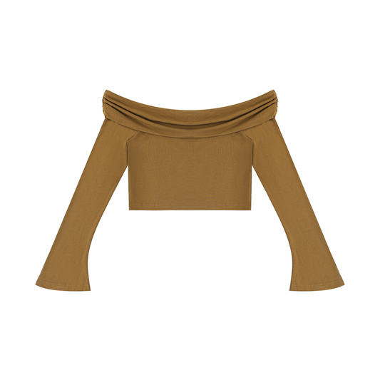 Women's Off-the-Shoulder Bell Sleeve Crop T-Shirt