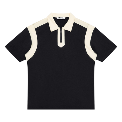 Unisex Color Block Quarter Zip Polo Shirt
