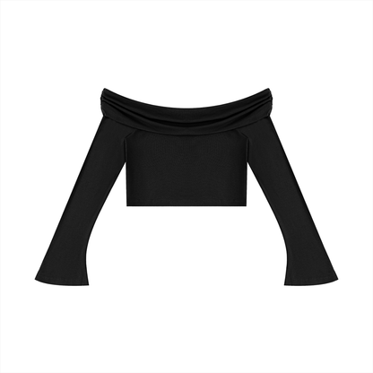 Women's Off-the-Shoulder Bell Sleeve Crop T-Shirt