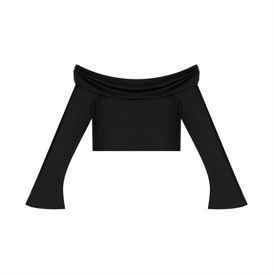 Women's Off-the-Shoulder Bell Sleeve Crop T-Shirt