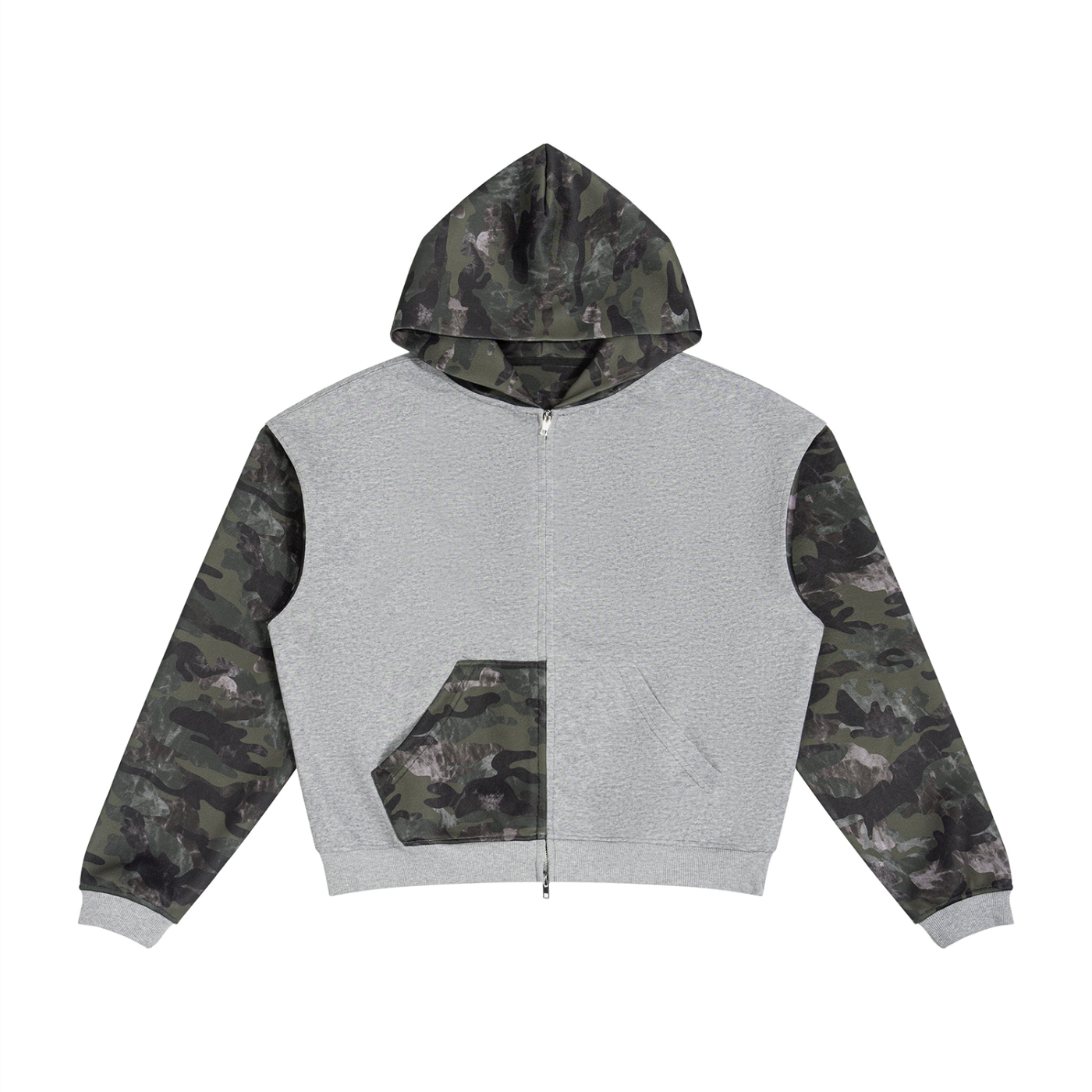 Unisex Colorblock Camo Full Zip Boxy Hoodie