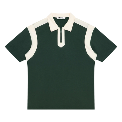 Unisex Color Block Quarter Zip Polo Shirt
