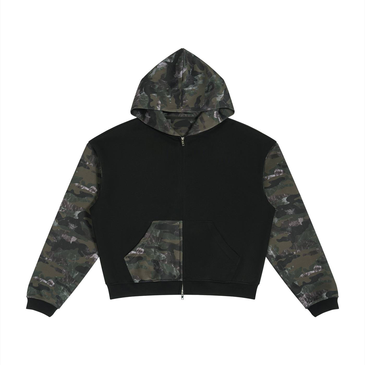 Unisex Colorblock Camo Full Zip Boxy Hoodie