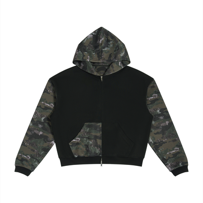 Unisex Colorblock Camo Full Zip Boxy Hoodie