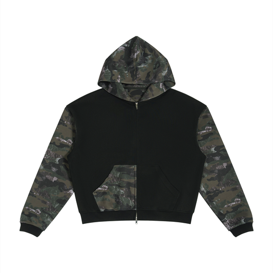 Unisex Colorblock Camo Full Zip Boxy Hoodie