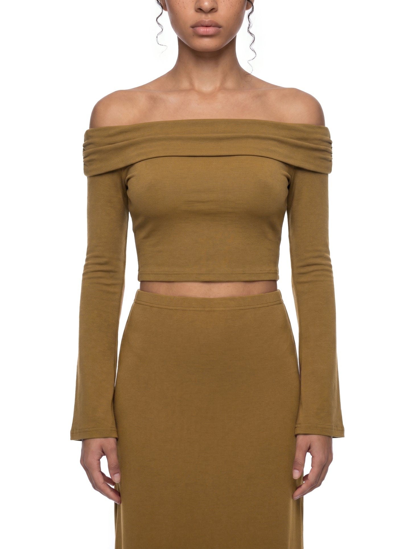 Women's Off-the-Shoulder Bell Sleeve Crop T-Shirt