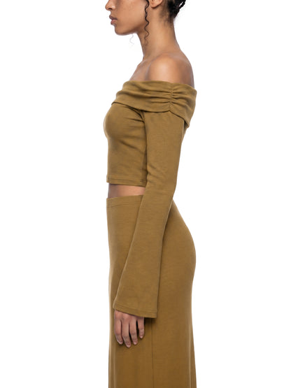 Women's Off-the-Shoulder Bell Sleeve Crop T-Shirt