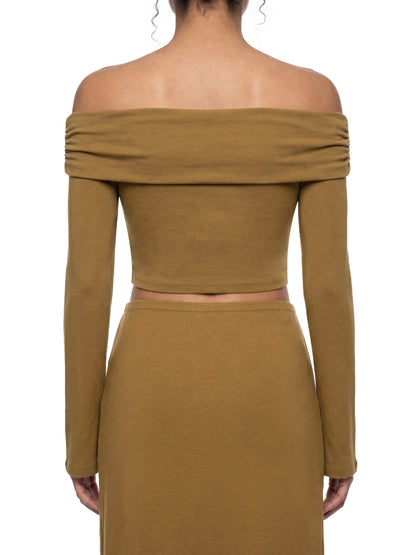 Women's Off-the-Shoulder Bell Sleeve Crop T-Shirt