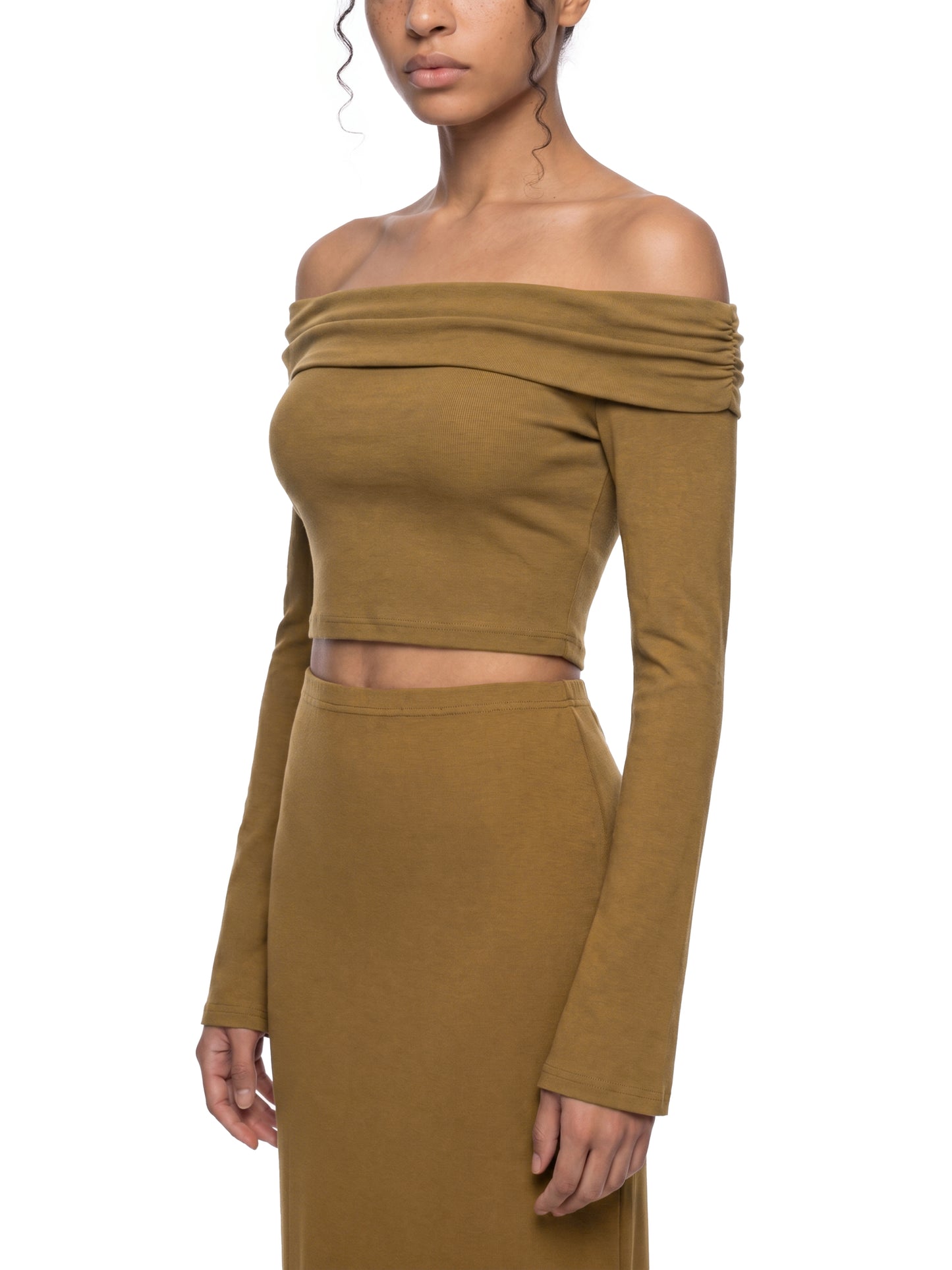 Women's Off-the-Shoulder Bell Sleeve Crop T-Shirt