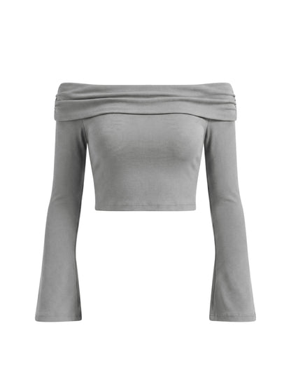 Women's Off-the-Shoulder Bell Sleeve Crop T-Shirt