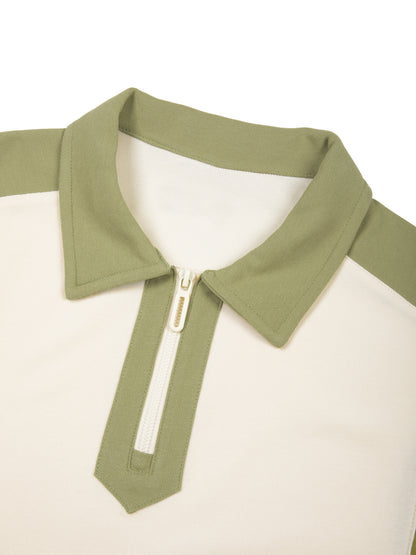 Unisex Color Block Quarter Zip Polo Shirt