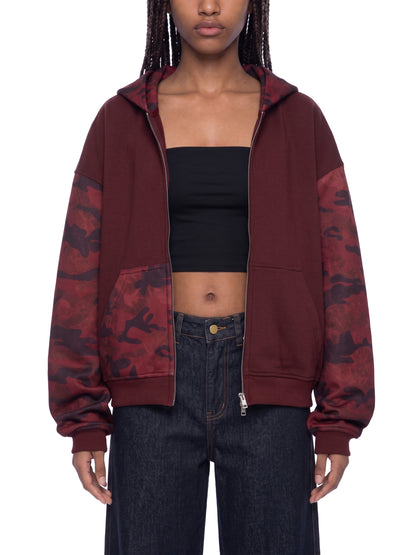 Unisex Colorblock Camo Full Zip Boxy Hoodie