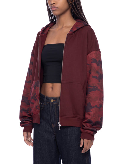 Unisex Colorblock Camo Full Zip Boxy Hoodie
