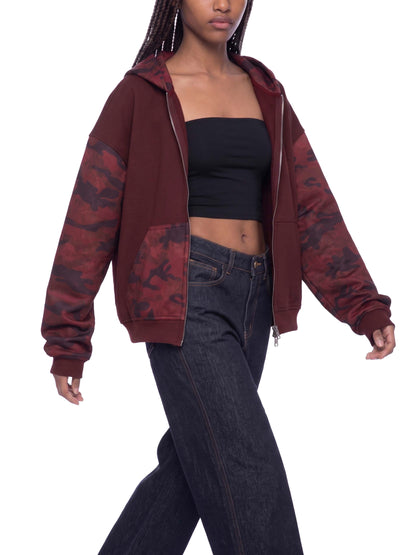 Unisex Colorblock Camo Full Zip Boxy Hoodie