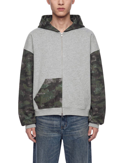 Unisex Colorblock Camo Full Zip Boxy Hoodie
